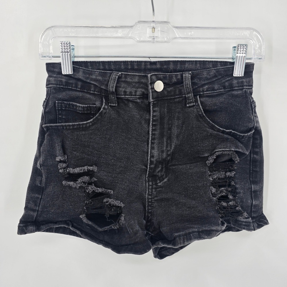 Black Distressed Denim Shorts Women Size S High‎ Waisted Ripped Jean Shorts